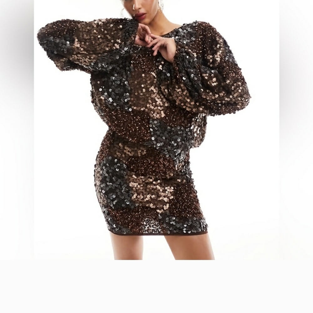 ASOS Sequin Party Dress - Brown Chocolate